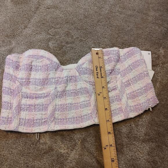 Zara New NWT Cropped Bra Tweed Purple White Striped Stripes Kawaii Twee Small - Picture 2 of 6
